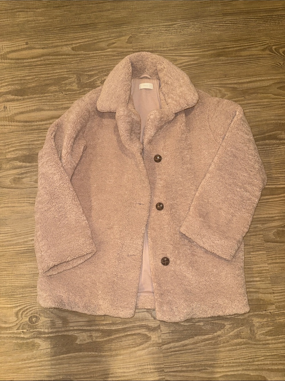 EUC Mango Girls  Plush Teddy Coat Dusty Rose, Size 11-12